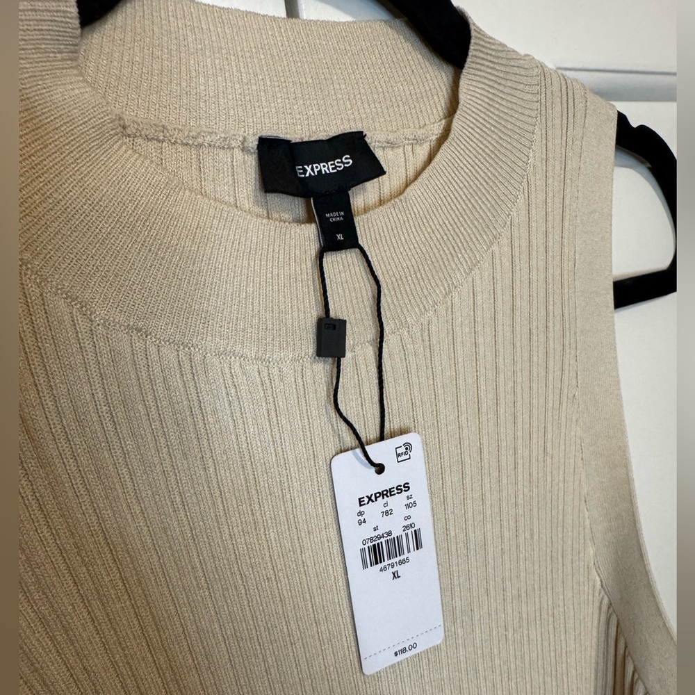 Express Cream Ribbed Midi Dress sz XL - Picture 4 of 7